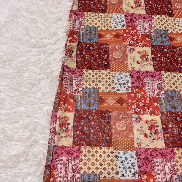 Patchwork Midi Skirt Fall Midi Skirt Colorful Midi Skirt - Picture 3 of 4